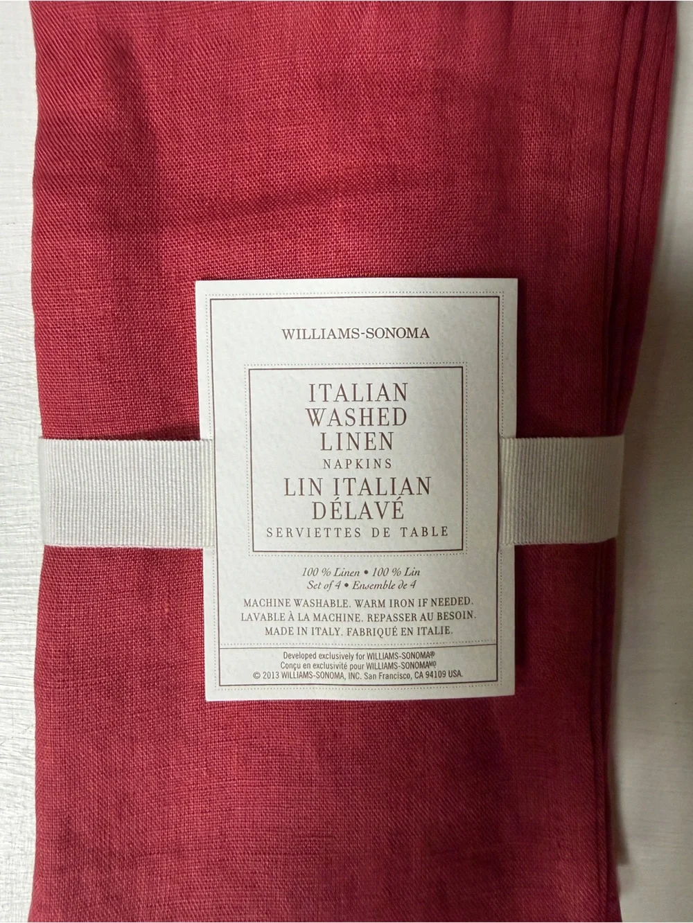 NWT Williams Sonoma Italian Washed Linen SET OF 4 TABLE NAPKINS Garnet Red